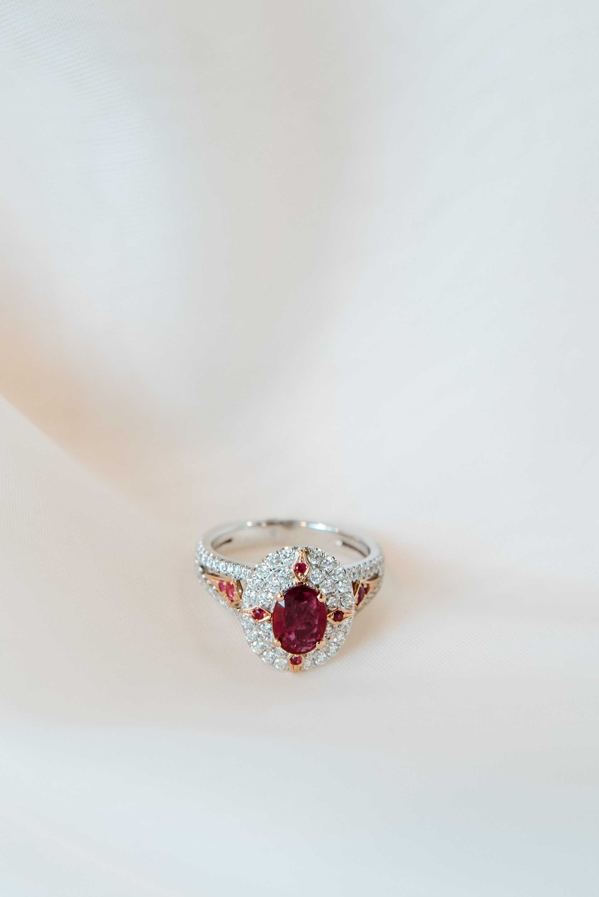 Ruby and diamond three-stone ring